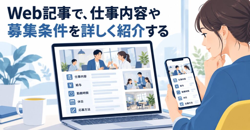 Web記事で、仕事内容や募集条件を詳しく紹介する