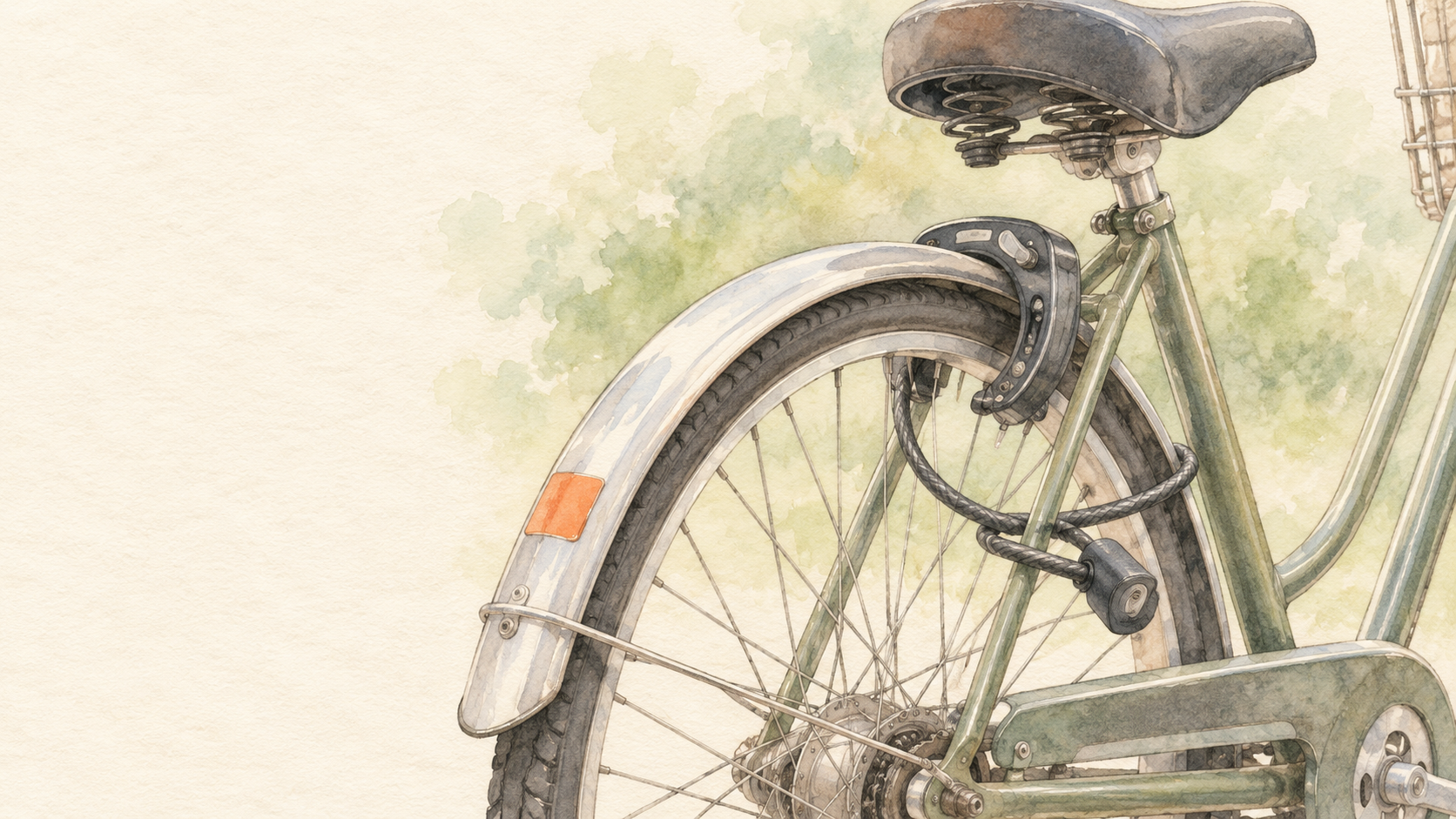 自転車の後輪と鍵、無地のステッカーを描いたイメージイラスト