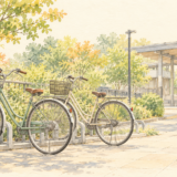 駅前の駐輪ラックに並ぶ自転車のイメージイラスト